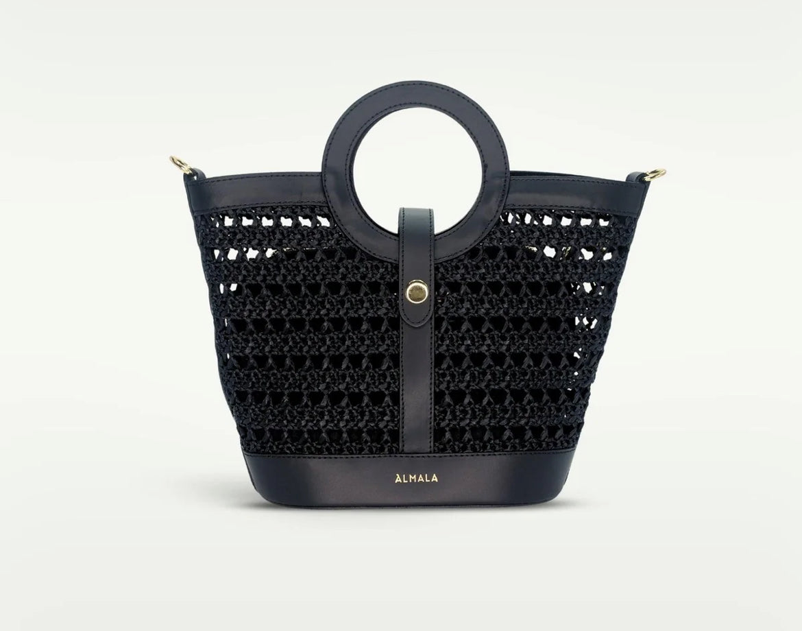 Borsa in rafia e pelle