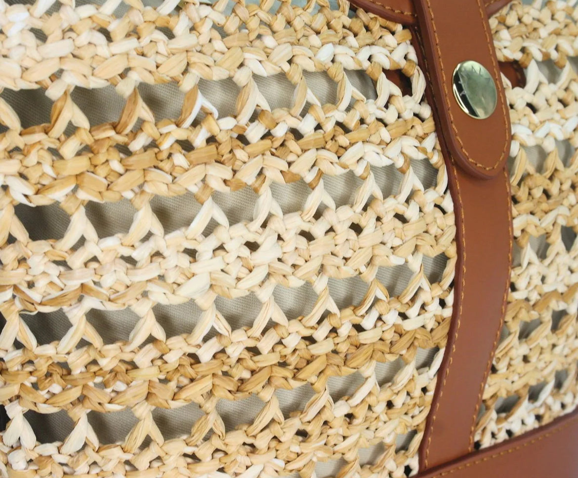 Borsa in rafia e pelle