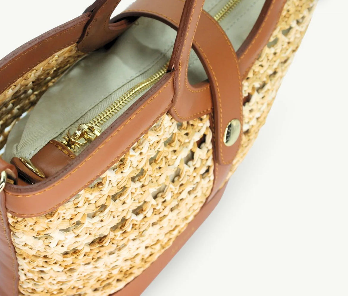 Borsa in rafia e pelle
